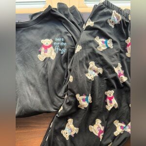 Women's black pajama set with bears